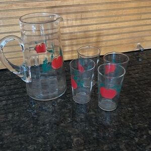 Vintage Pitcher Glass Set Tomatoes Juice Bloody Mary